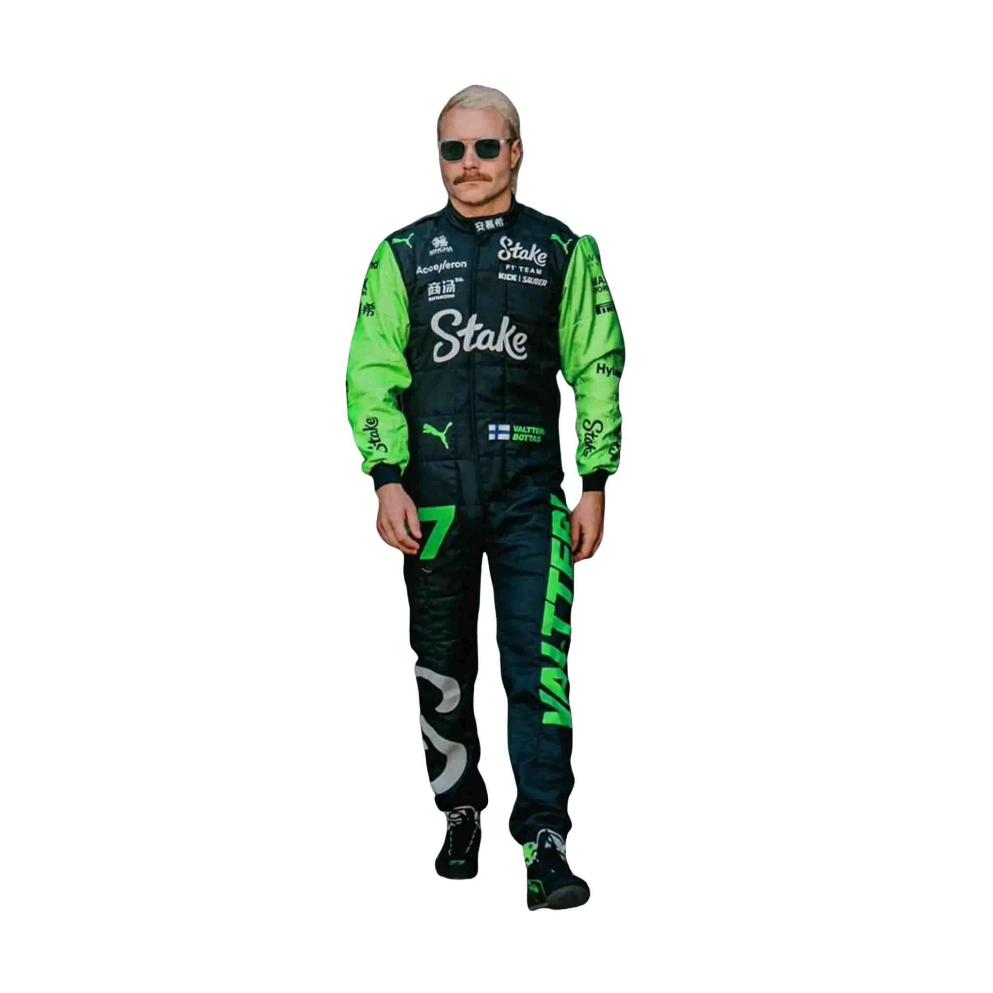 Valtteri Bottas Kick Sauber 2024 F1 racing suit replica stake design green black
